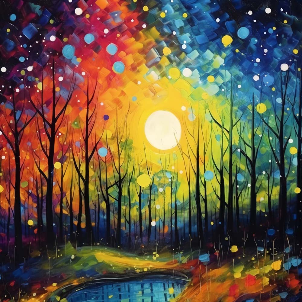 Bos onder de Prachtige Maan Diamond Painting