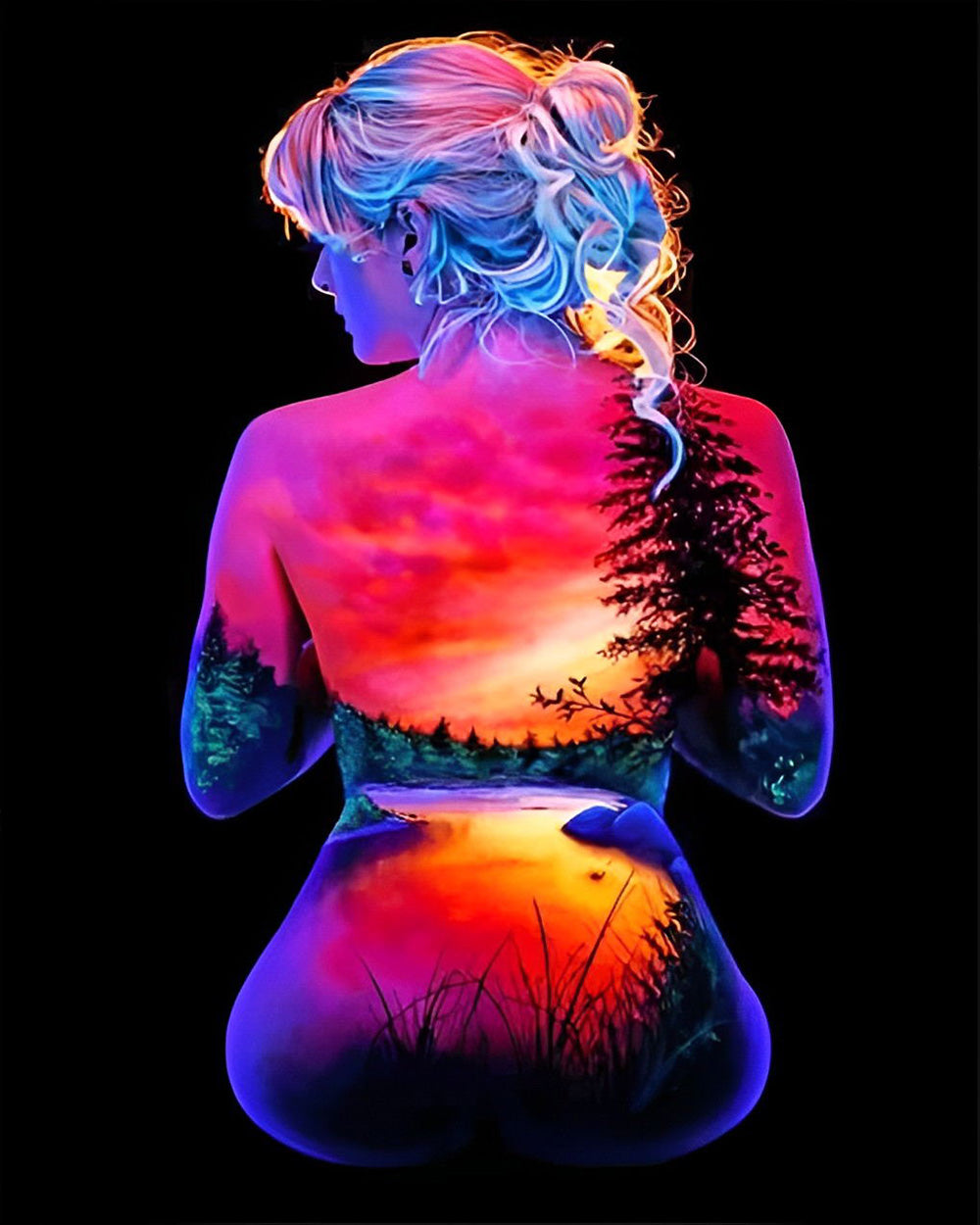 Bosvrouw Bij Zonsondergang Diamond Painting