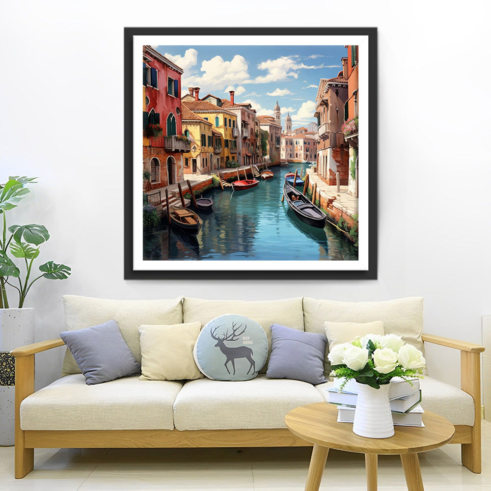 Boten op de Rivier in Venetië Diamond Painting
