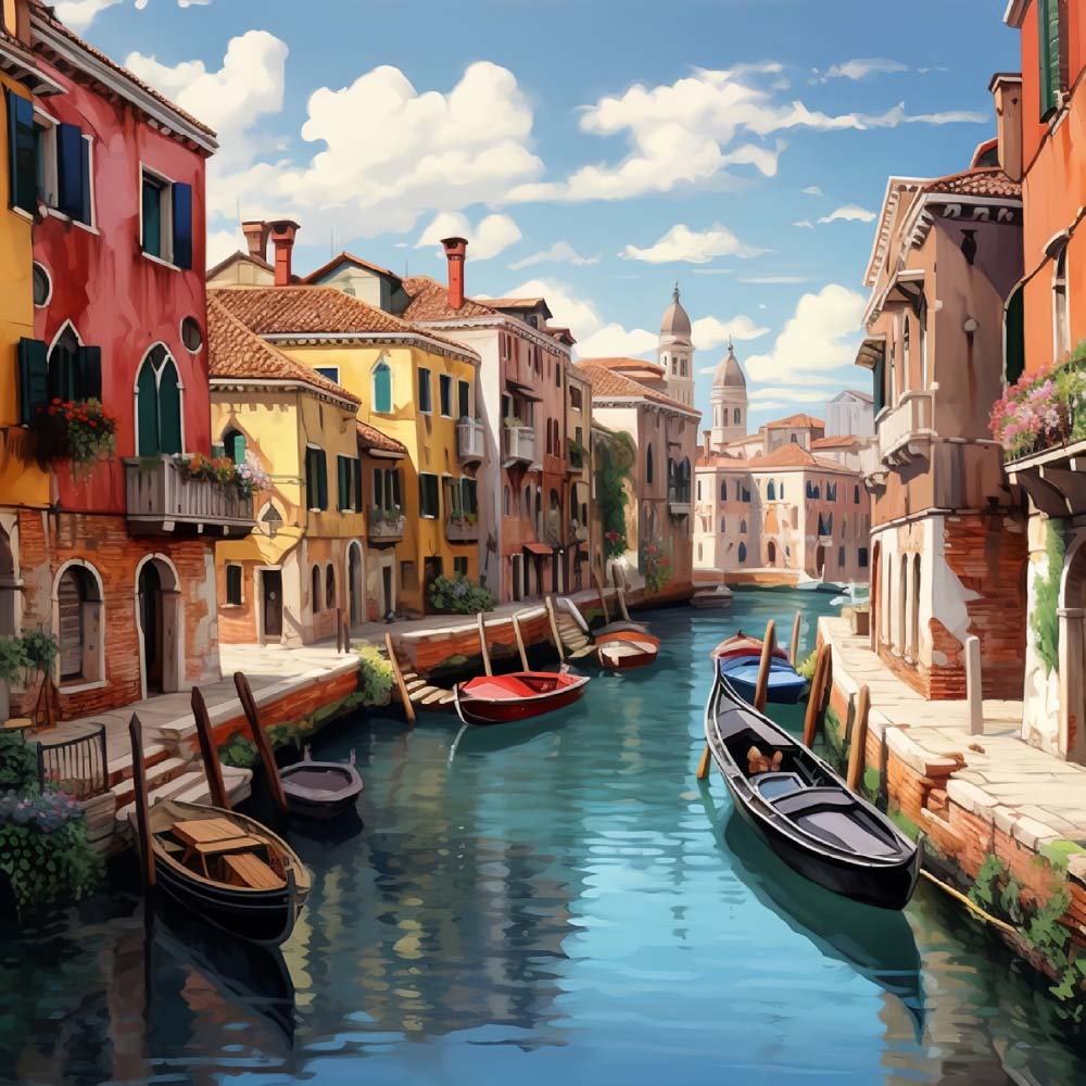 Boten op de Rivier in Venetië Diamond Painting