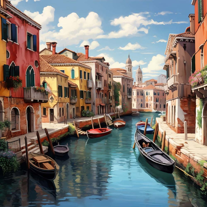 Boten op de Rivier in Venetië Diamond Painting