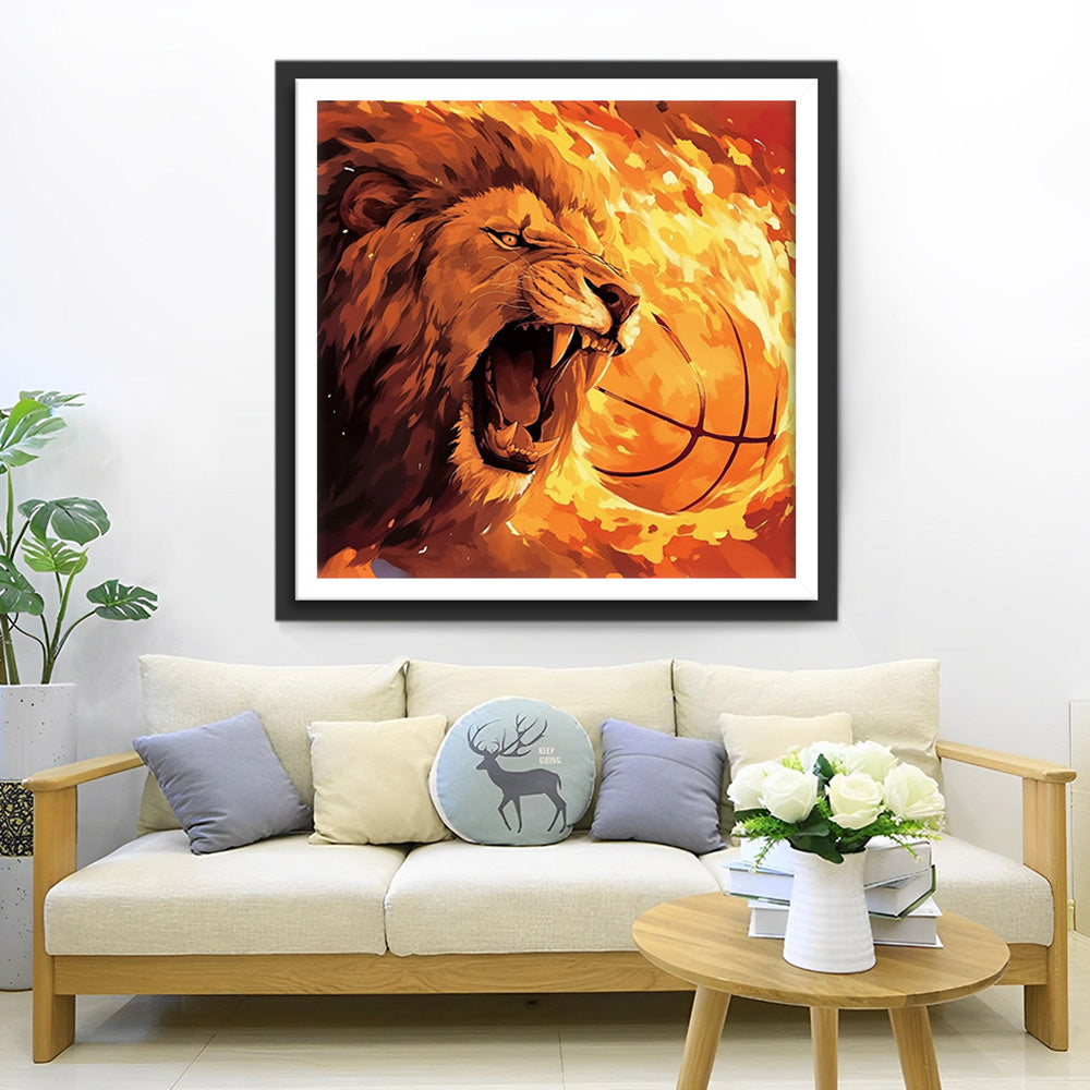 Boze Leeuw en Basketbal Diamond Painting