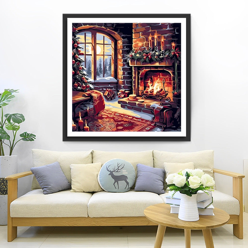 Brandende Kersthaard Diamond Painting