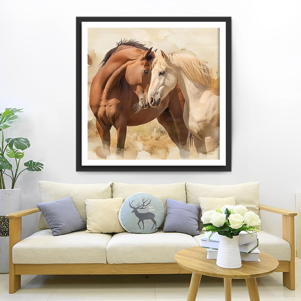Bruin en Wit Paardenkoppel Diamond Painting