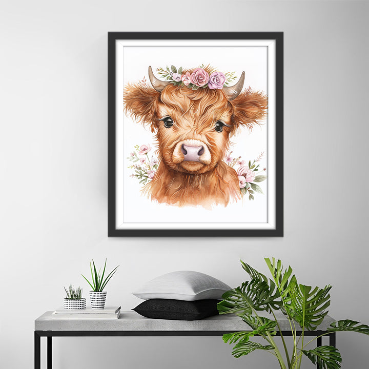 Bruin Kalf met Roze Bloemen Diamond Painting