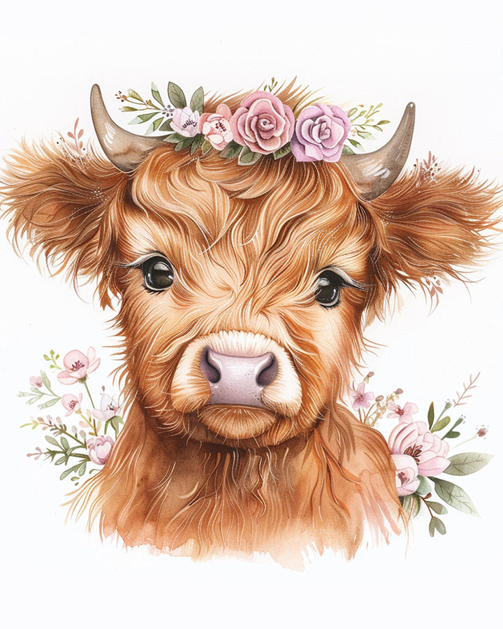 Bruin Kalf met Roze Bloemen Diamond Painting