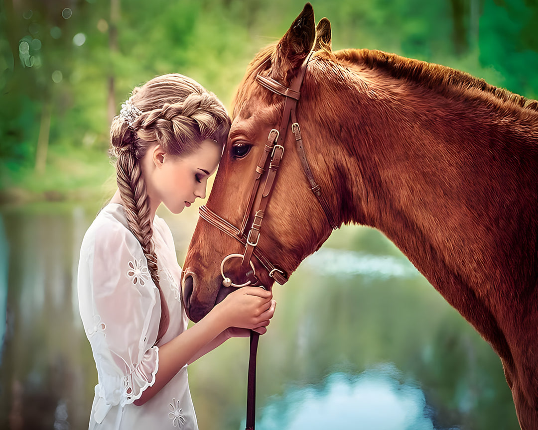 Bruin Paard en Mooie Vrouw Diamond Painting