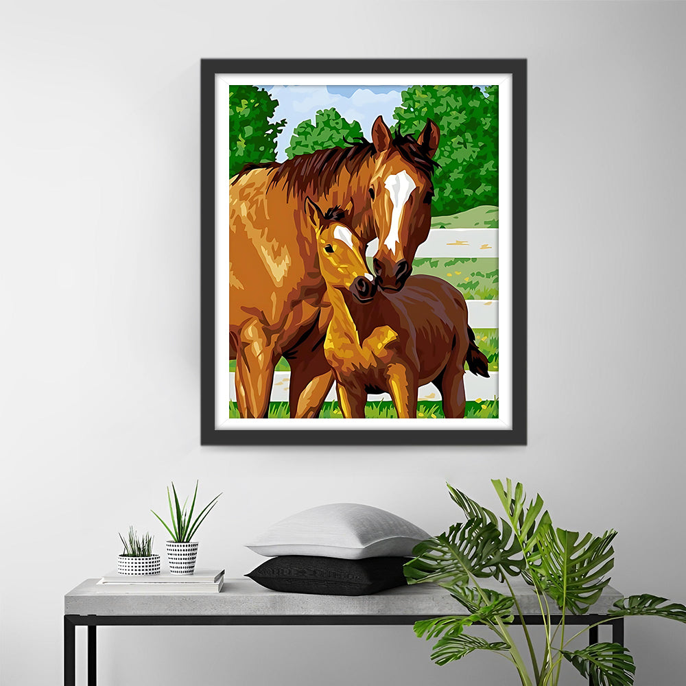 Bruin Paard en Zijn Baby Diamond Painting