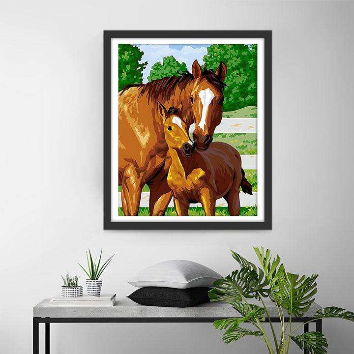Bruin Paard en Zijn Baby Diamond Painting