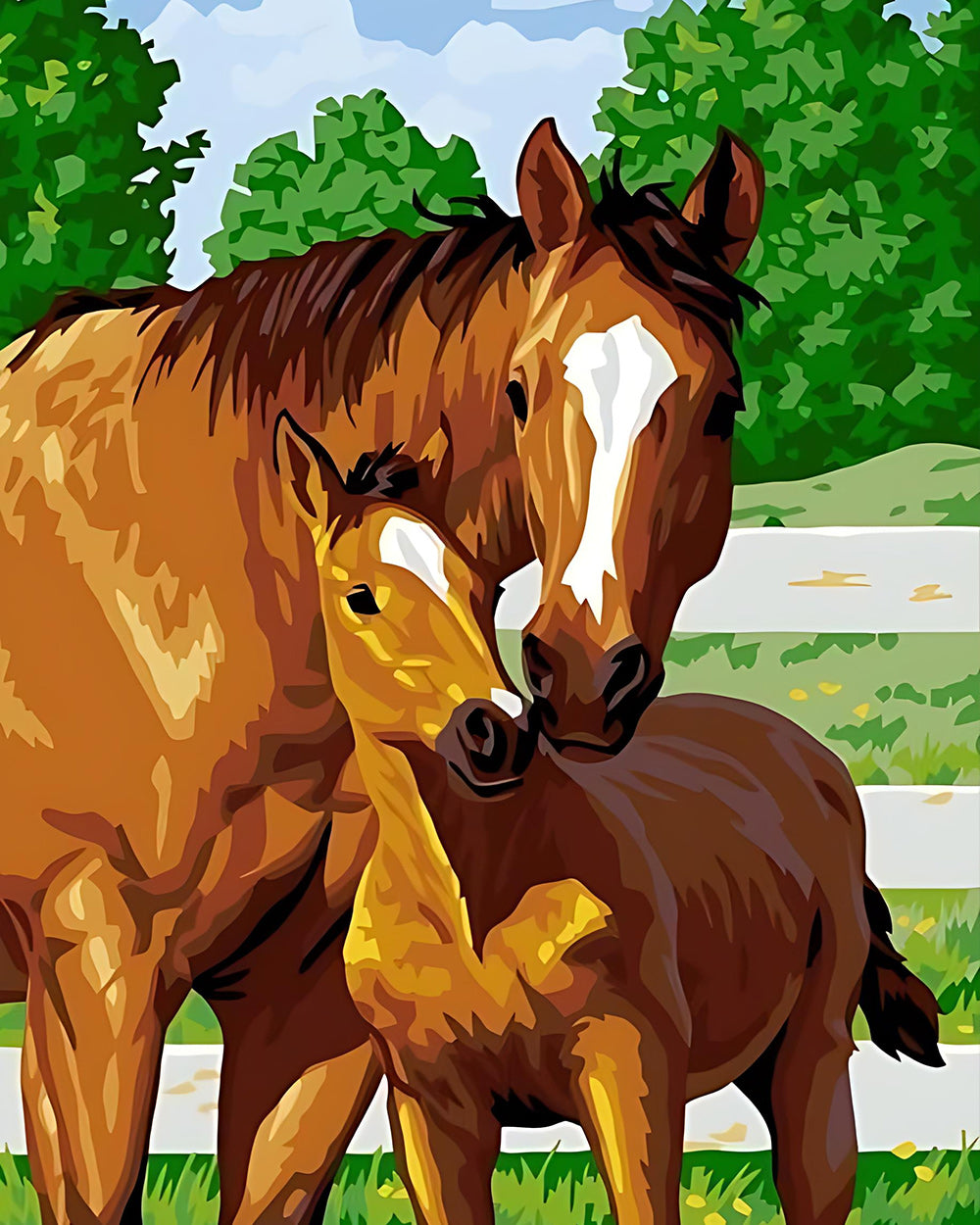Bruin Paard en Zijn Baby Diamond Painting