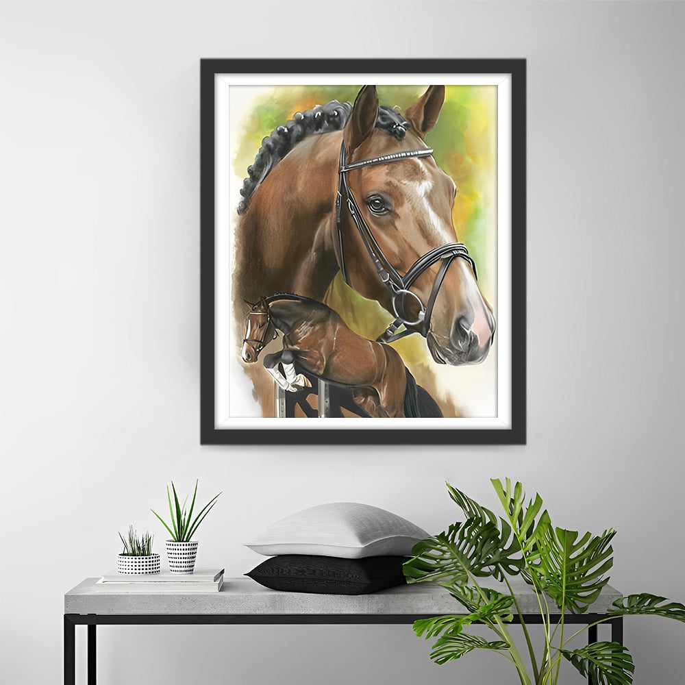 Bruin Paard Springen over Hordes Diamond Painting