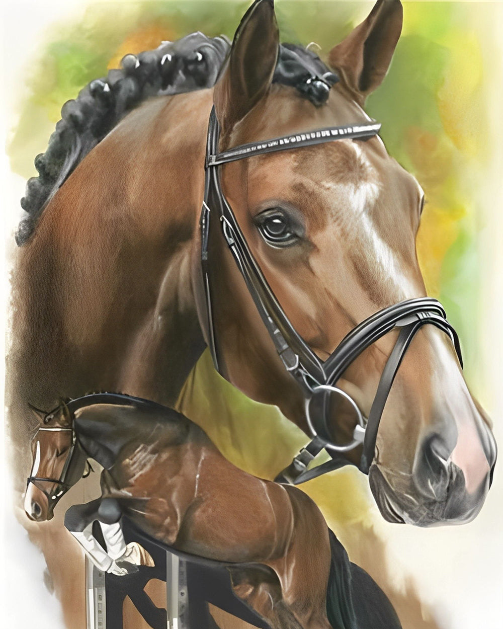 Bruin Paard Springen over Hordes Diamond Painting