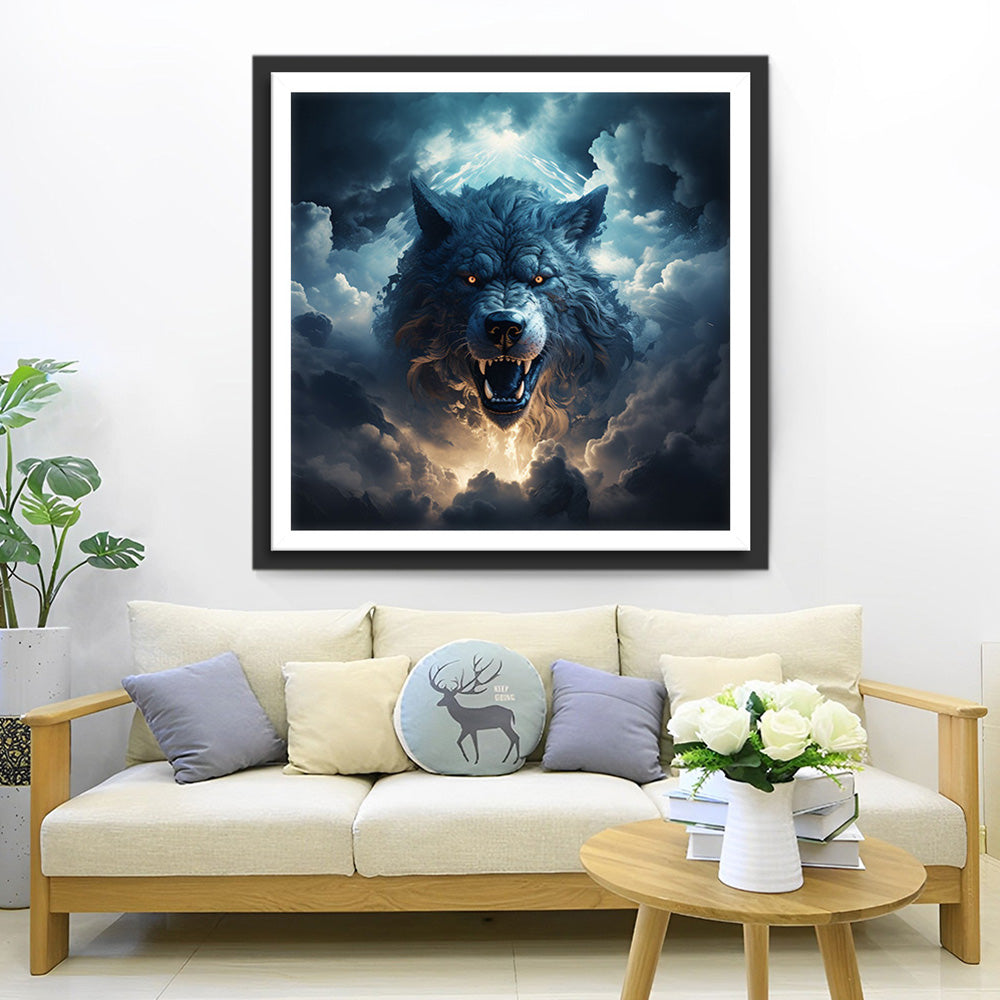 Brullende Wolf in de Wolken Diamond Painting