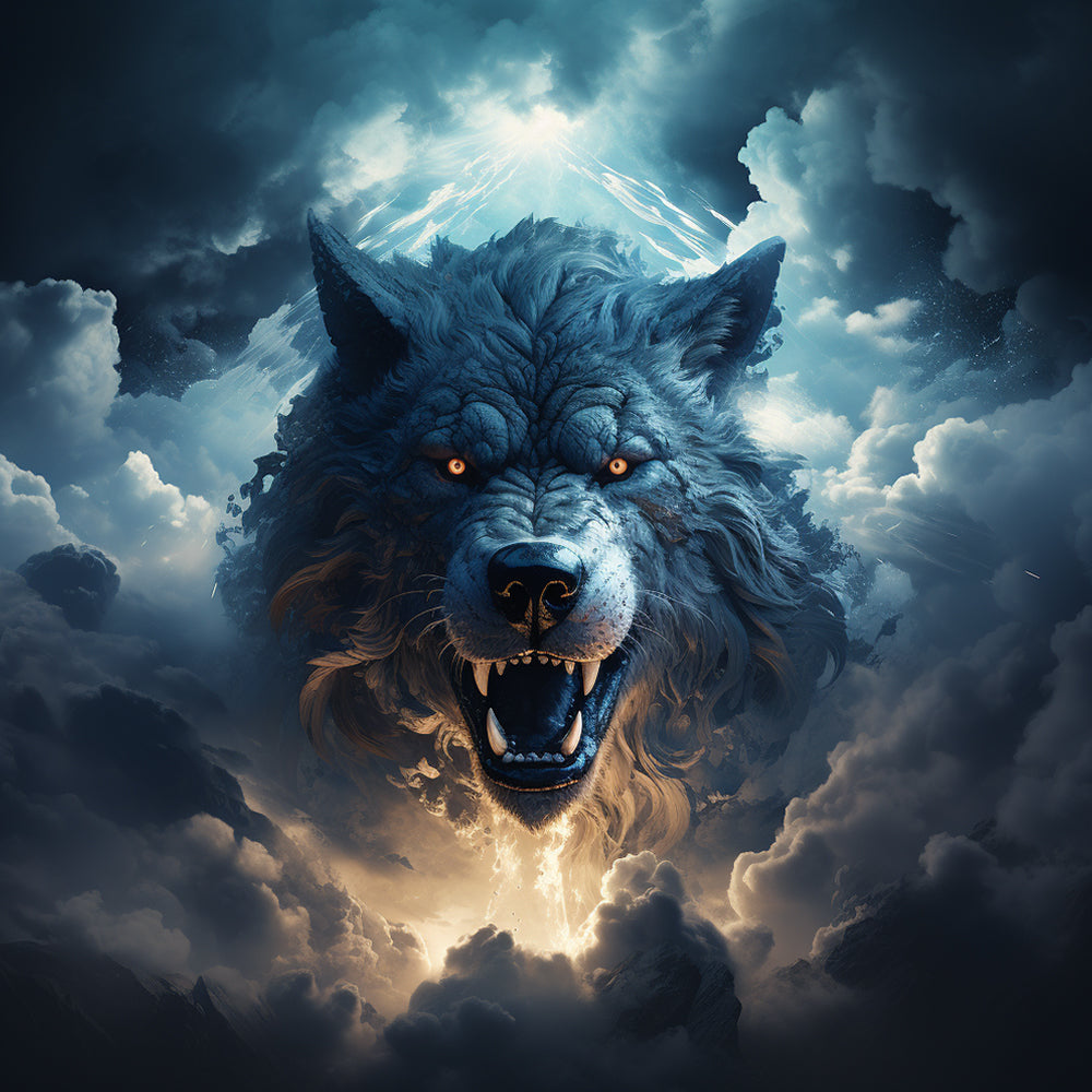 Brullende Wolf in de Wolken Diamond Painting