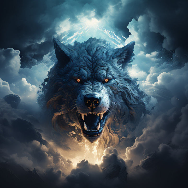 Brullende Wolf in de Wolken Diamond Painting
