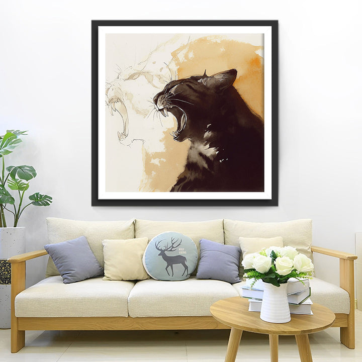 Brullende Zwarte Kat Diamond Painting
