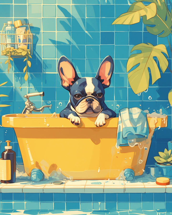 Bulldog in het Bad Diamond Painting