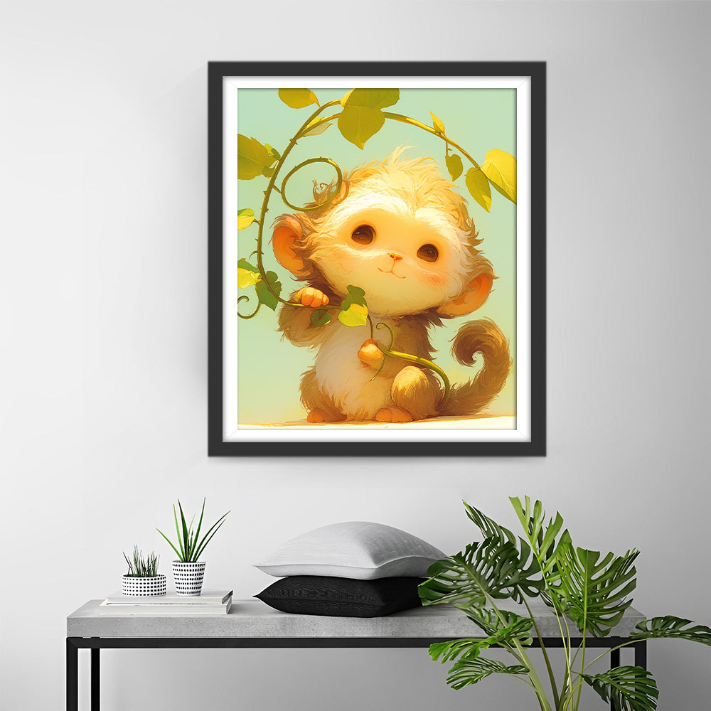 Cartoon Aap met een Takje Diamond Painting