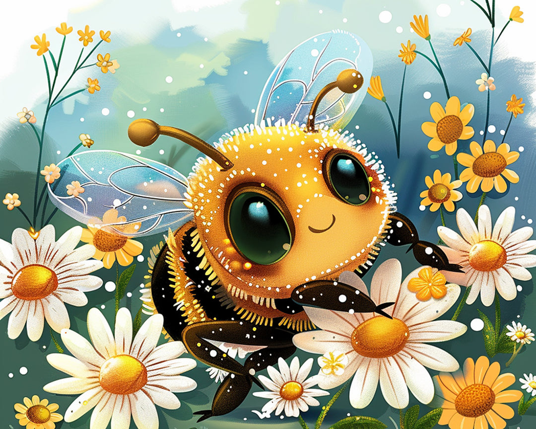 Cartoon Bijen en Chrysanten Diamond Painting