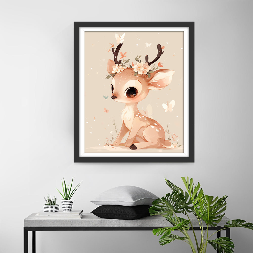 Cartoon Bloemen en Reekalf Diamond Painting