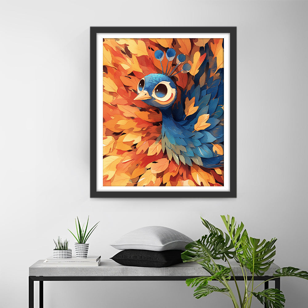 Cartoon De kleine Pauw in de Esdoornbladeren Diamond Painting