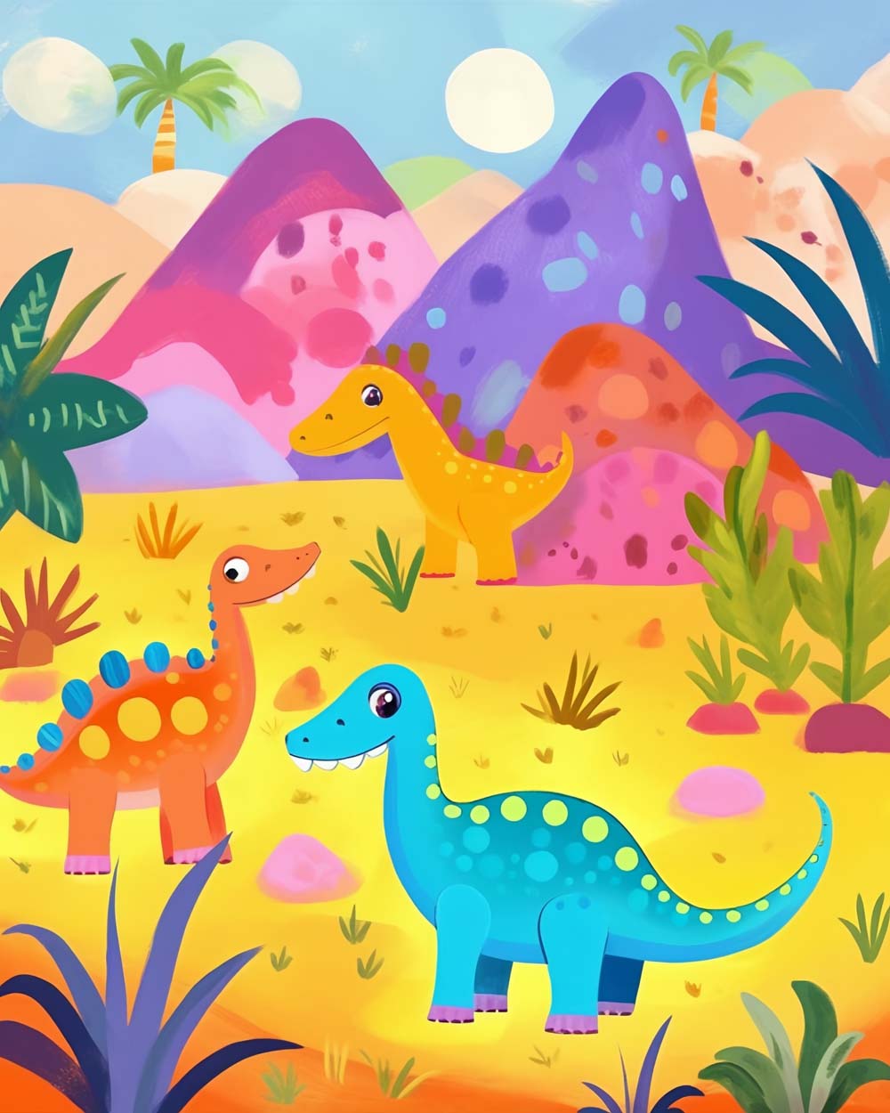 Cartoon Dinosaurussen en Bergen Diamond Painting