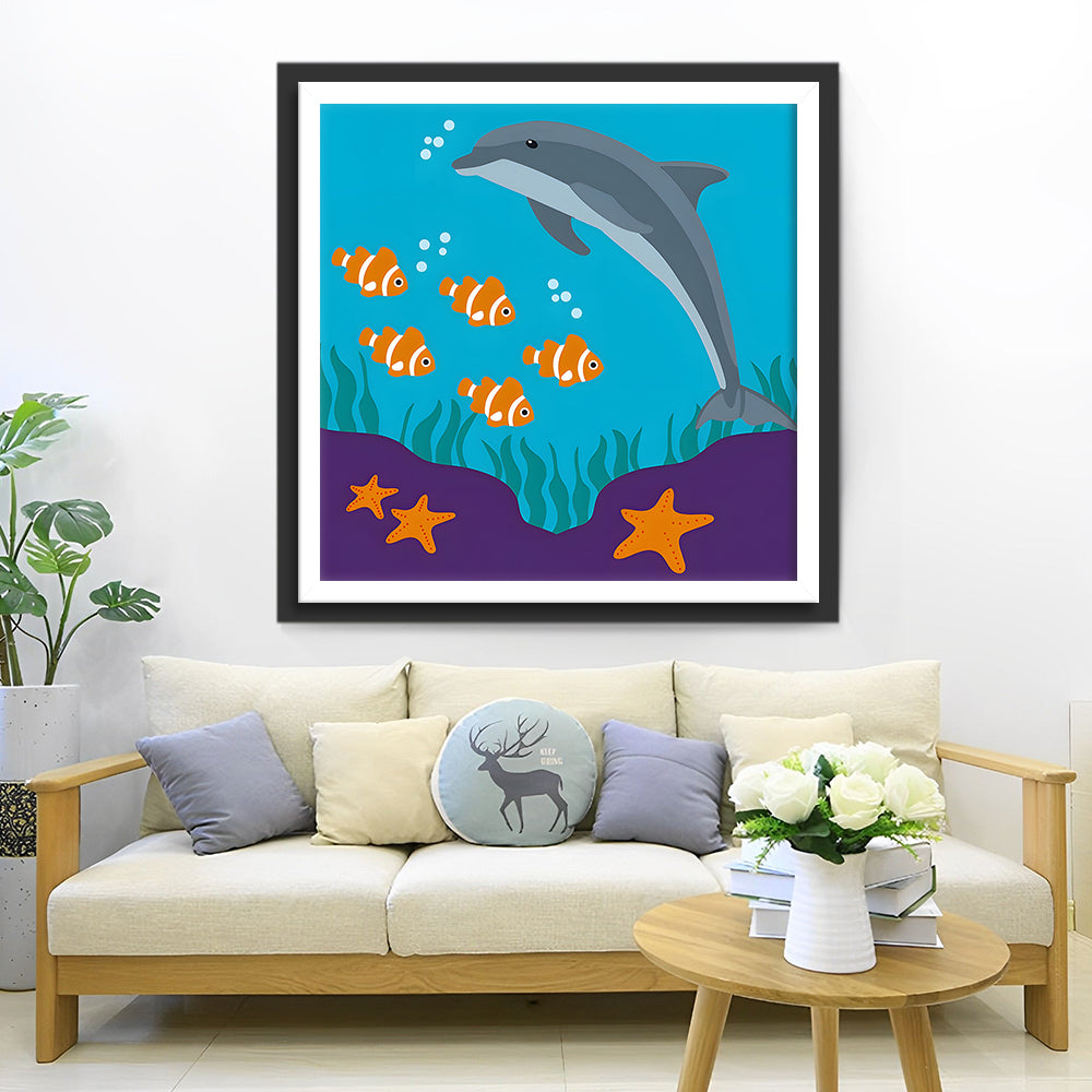 Cartoon Dolfijn en Vis Diamond Painting