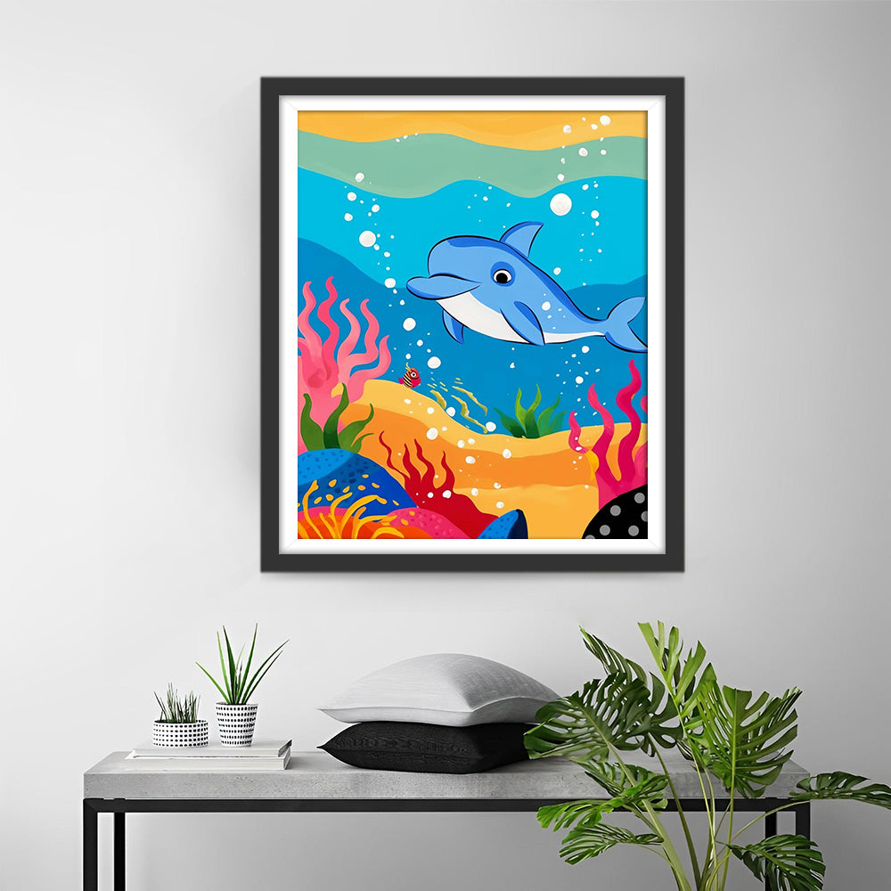 Cartoon Dolfijn in de Zee Diamond Painting