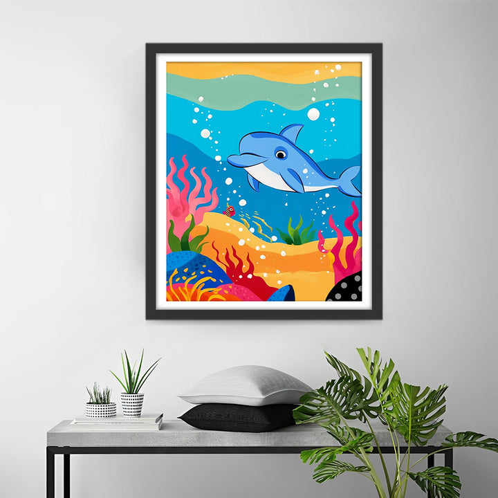 Cartoon Dolfijn in de Zee Diamond Painting