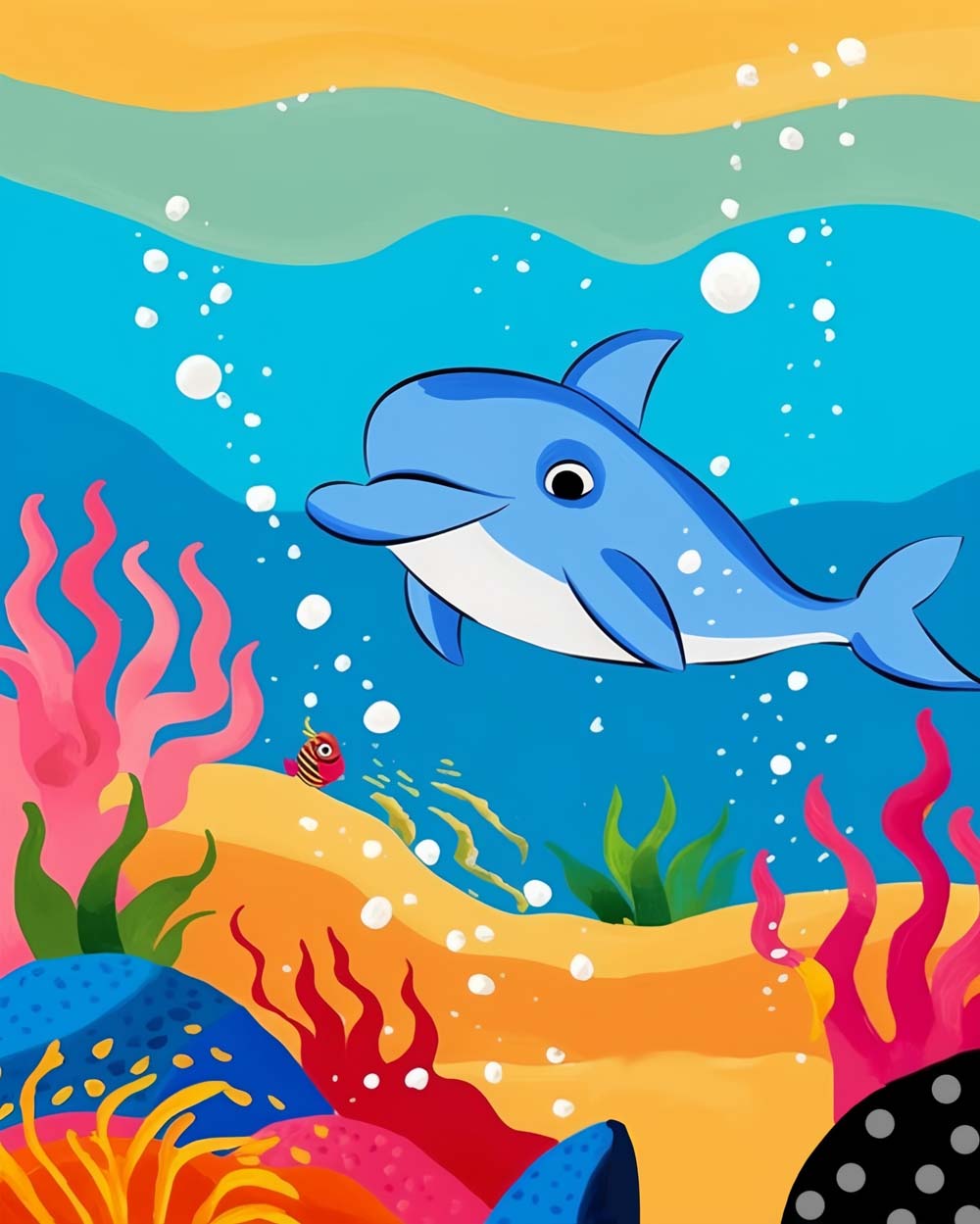 Cartoon Dolfijn in de Zee Diamond Painting