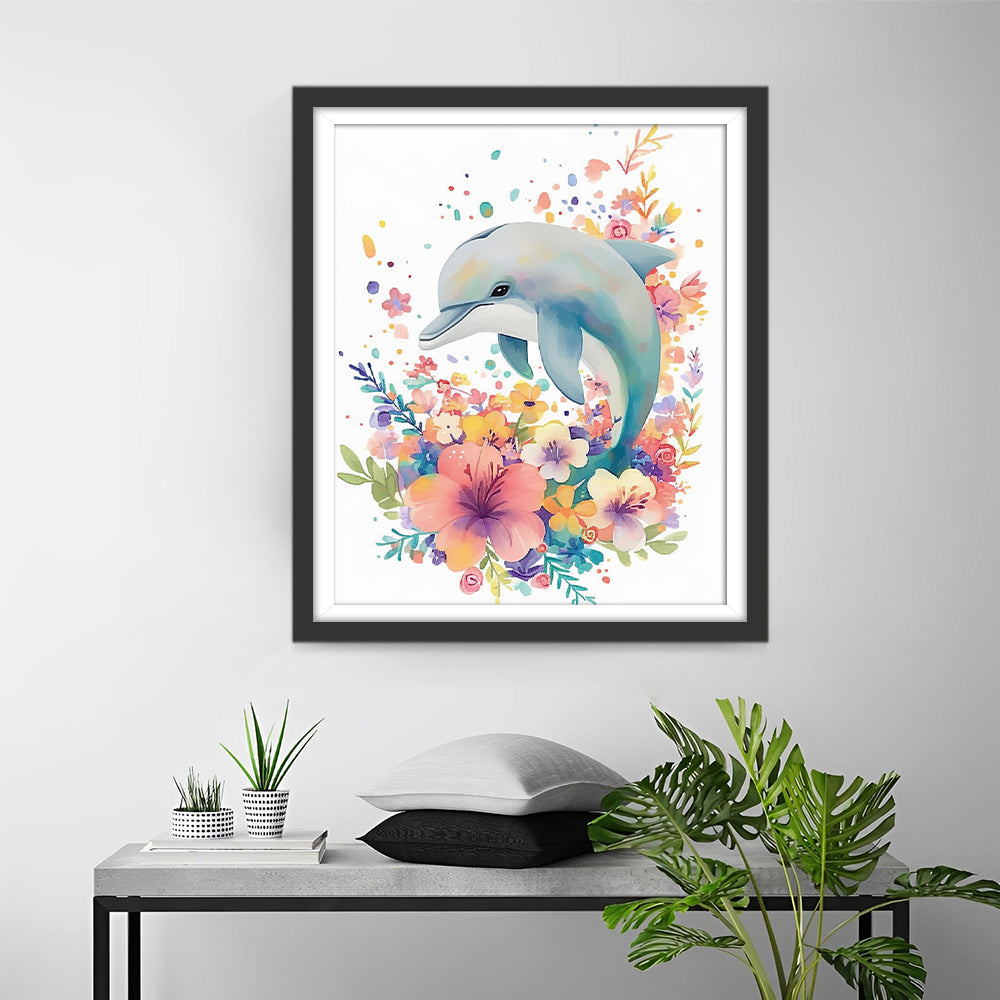 Cartoon Dolfijnen en Bloemen Diamond Painting
