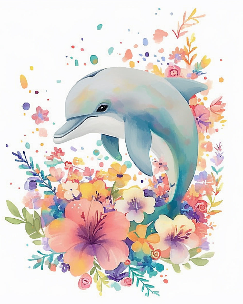 Cartoon Dolfijnen en Bloemen Diamond Painting