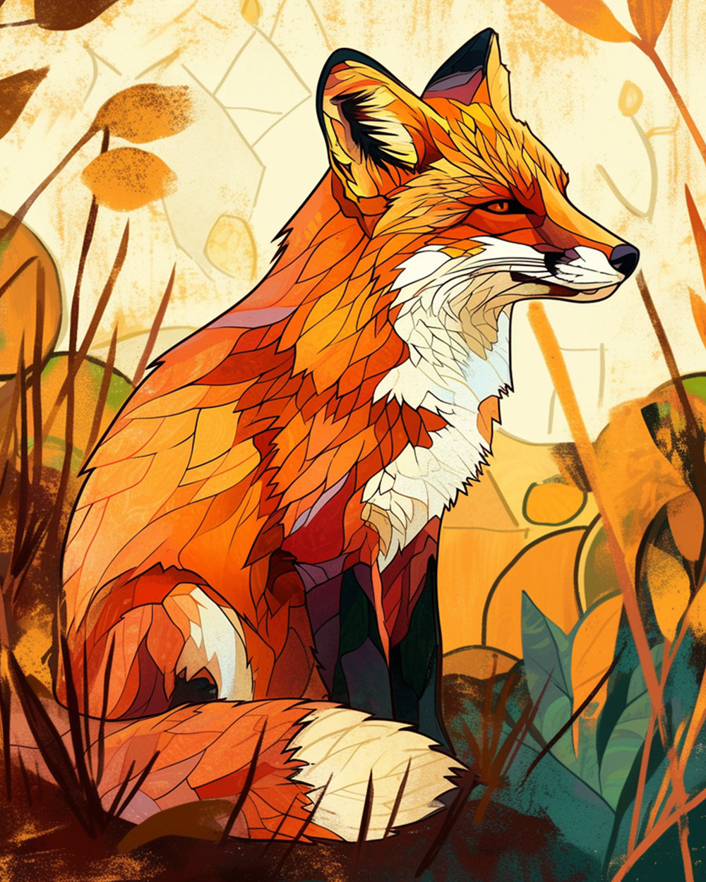 Cartoon Een Vos in het Herfststruikgewas Diamond Painting