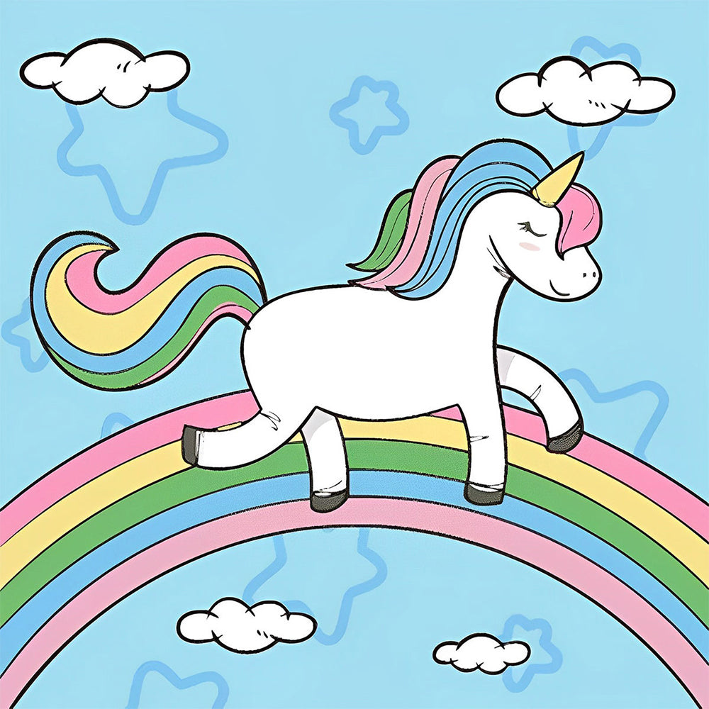 Cartoon Eenhoorn op de Regenboog Diamond Painting