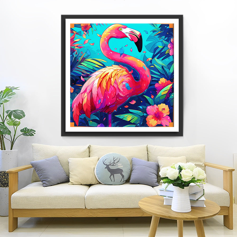 Cartoon Flamingo in de Jungle Diamond Painting