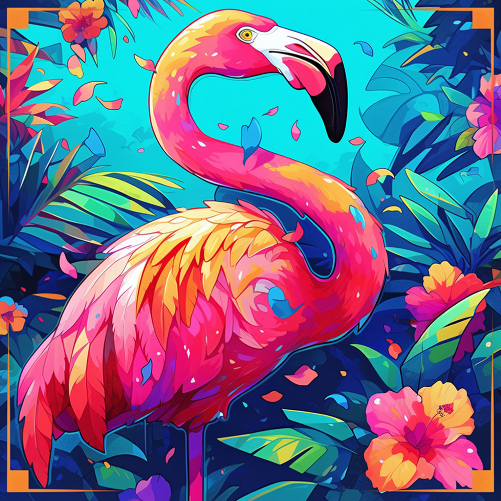 Cartoon Flamingo in de Jungle Diamond Painting