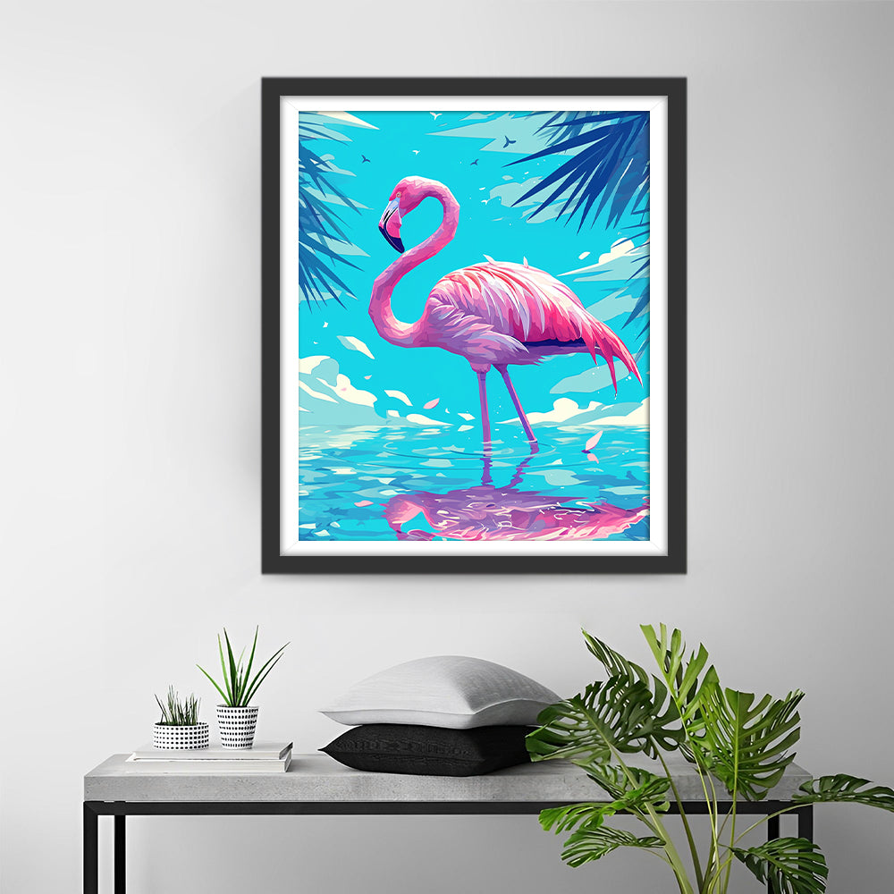 Cartoon Flamingo in de Rivier Diamond Painting