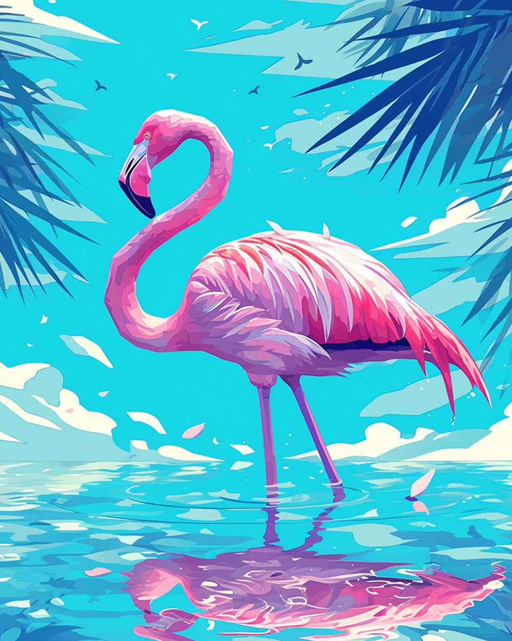 Cartoon Flamingo in de Rivier Diamond Painting