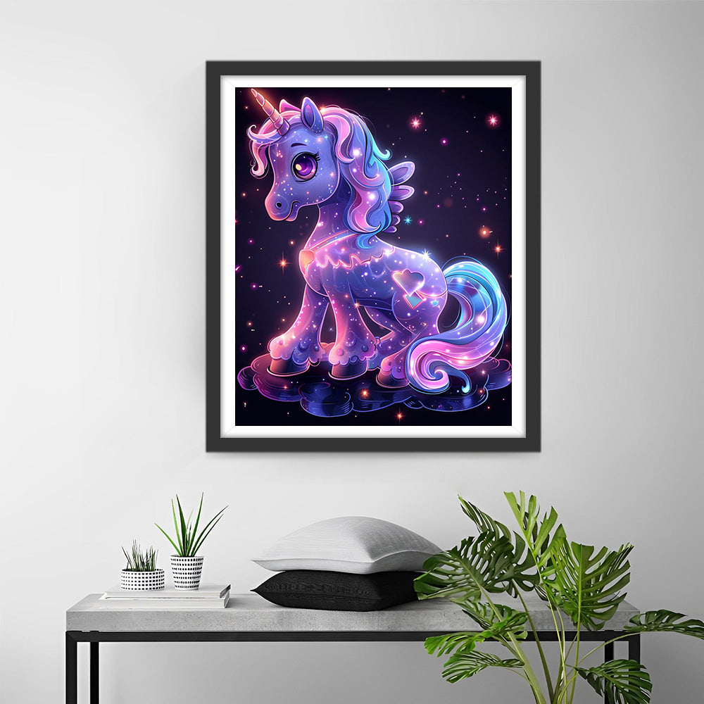 Cartoon Gloeiende Paarse Eenhoorn Diamond Painting