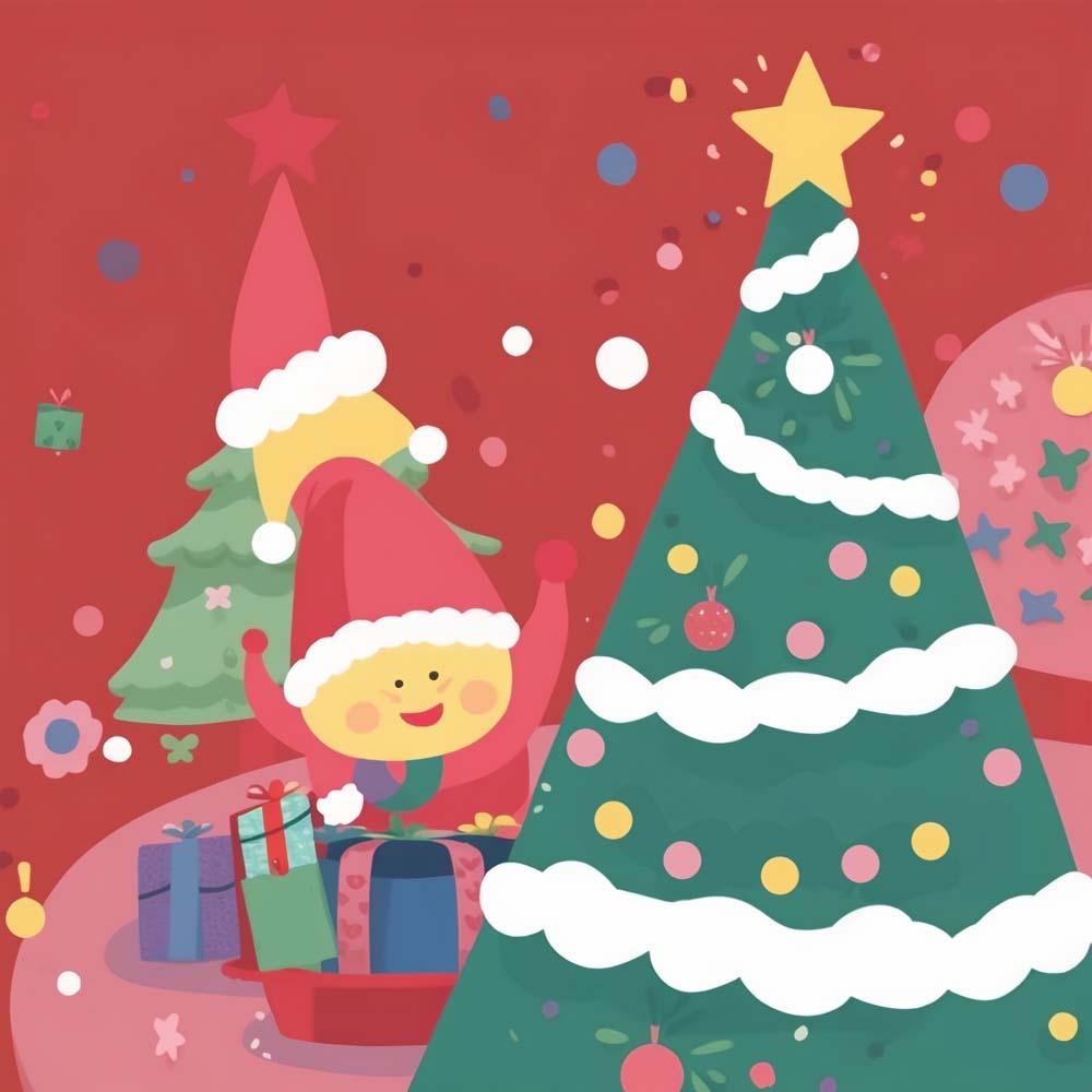 Cartoon Jongen en Kerstboom Diamond Painting