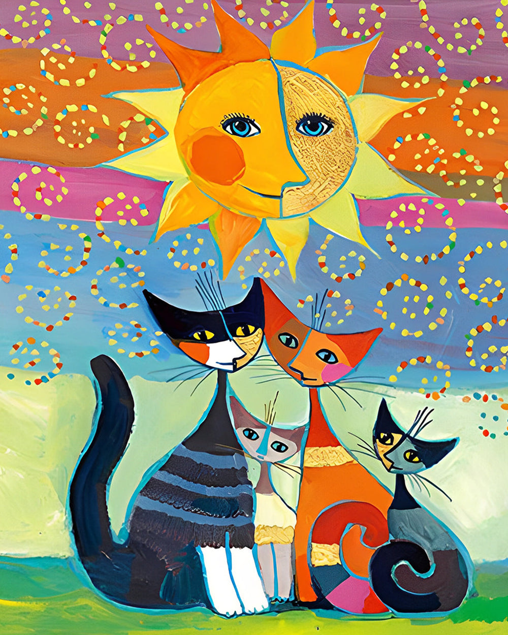 Cartoon Katten en Zon Diamond Painting
