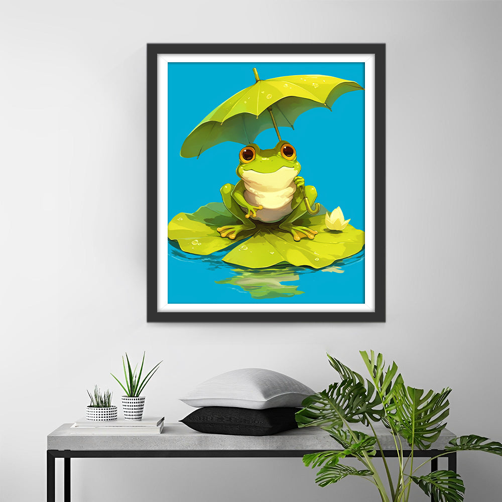 Cartoon Kikker met Paraplu Diamond Painting