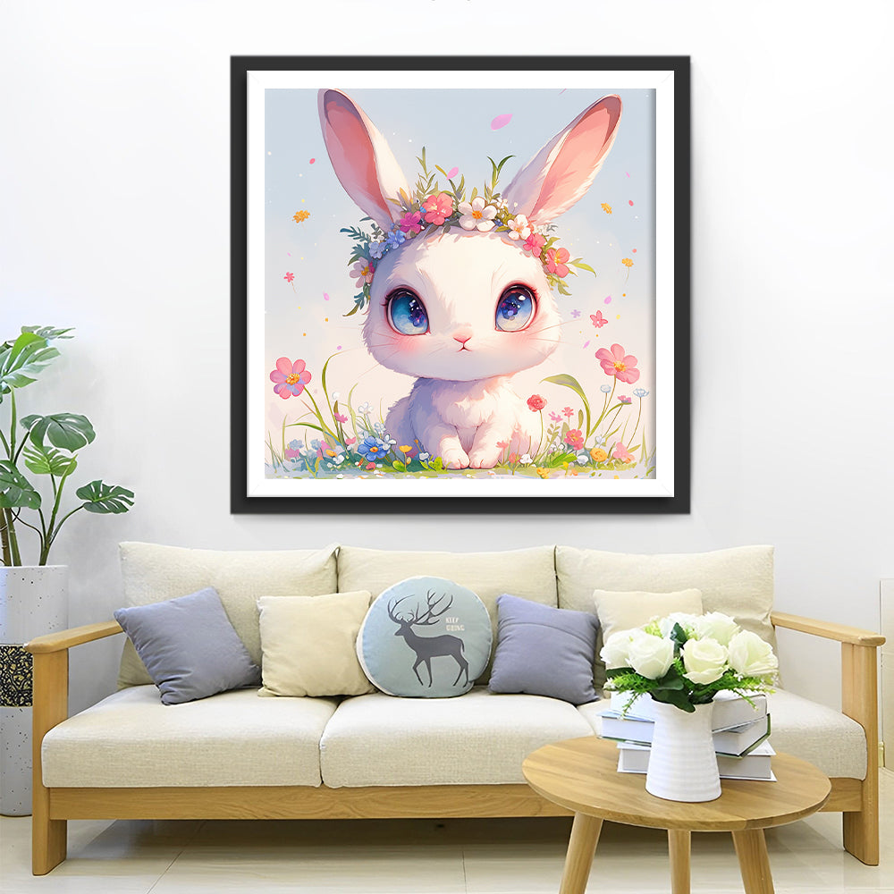 Cartoon Konijn met een Krans Diamond Painting