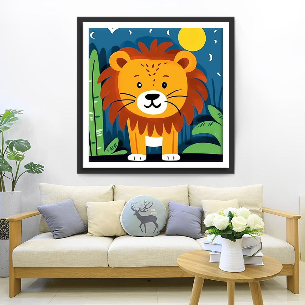 Cartoon Leeuwenwelpje in de Jungle Diamond Painting