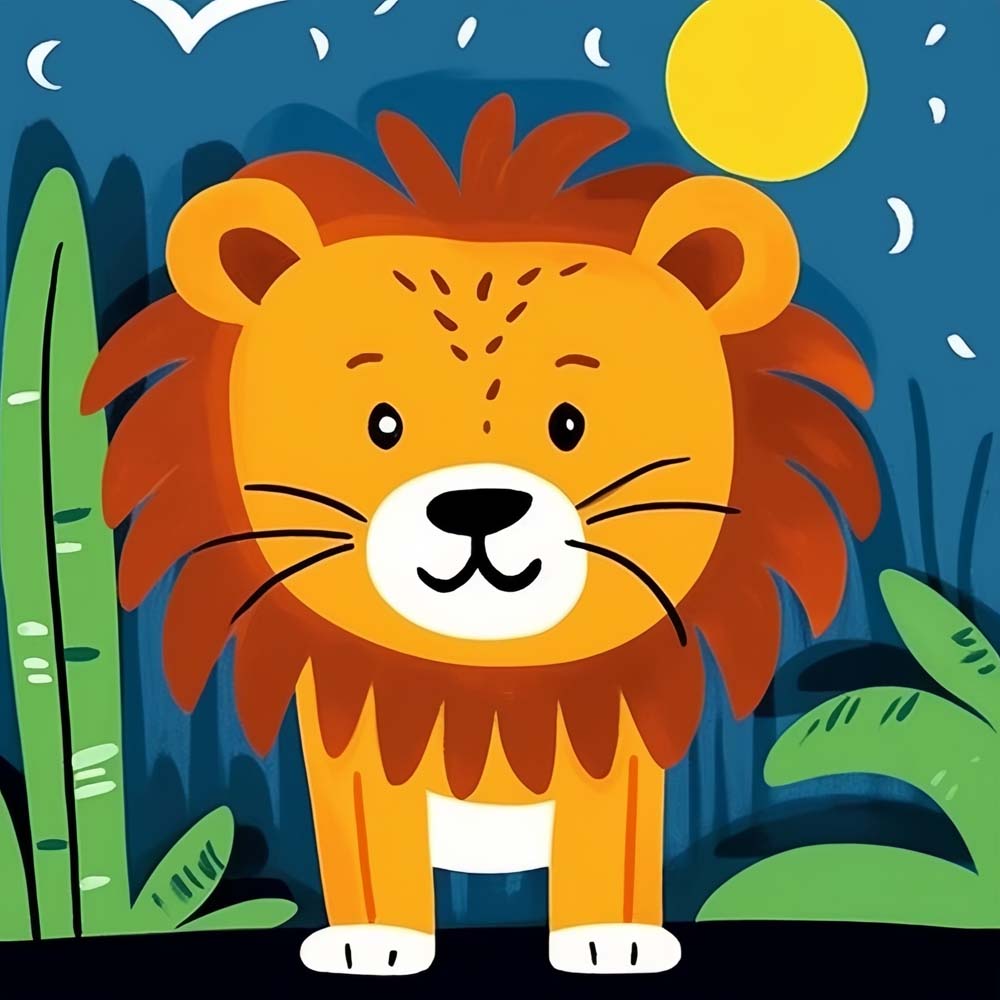 Cartoon Leeuwenwelpje in de Jungle Diamond Painting
