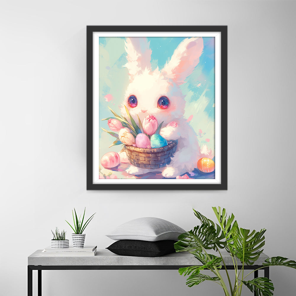 Cartoon Paashaas met Mandje Diamond Painting
