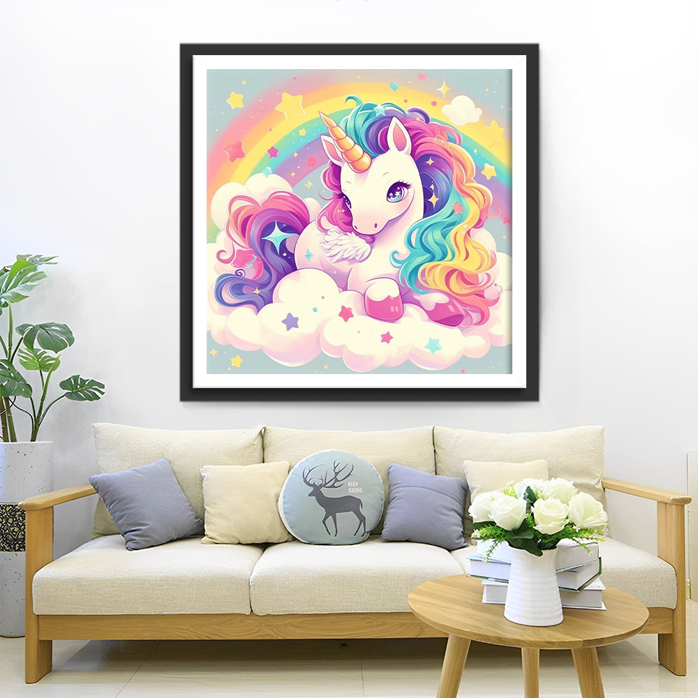 Cartoon Regenboog Eenhoorn op Wolken Diamond Painting