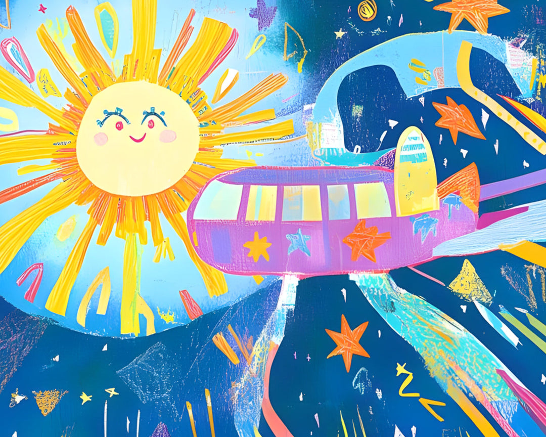 Cartoon Ruimteschip en Zon Diamond Painting