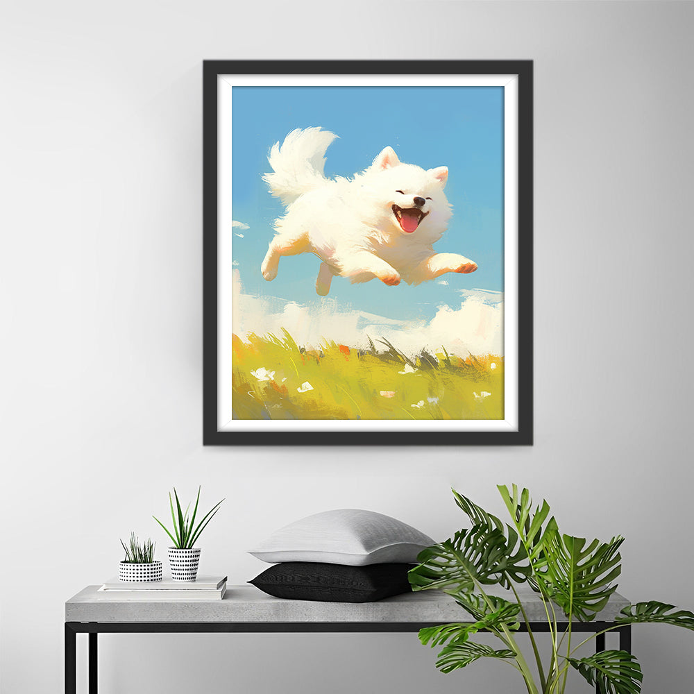 Cartoon Samojeed blij op het Gras Diamond Painting