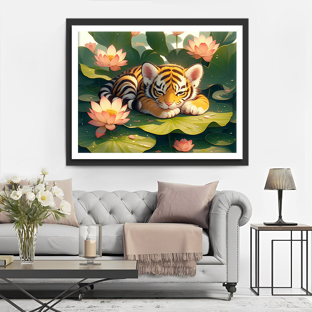 Cartoon Tijger en Lotus Diamond Painting
